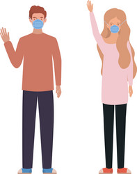 man and woman with medical masks design vector