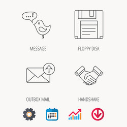 outbox mail message and handshake icons vector image