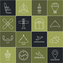 Set line location sun and cloud weather jet vector