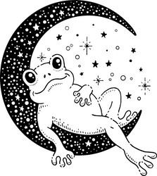 cute frog on moon at night childish poster