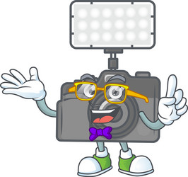 Geek character photo camera with lighting vector