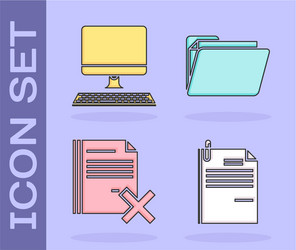 set file document and paper clip computer monitor vector image