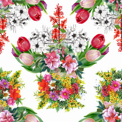 Watercolor Tulip Pattern Vector Image