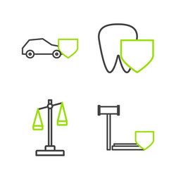 set line judge gavel with shield scales vector image
