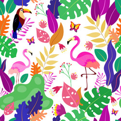 Tropical seamless pattern with flamingo toucan vector