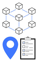blockchain network with geolocation and checklist vector image