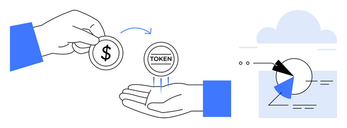hand exchanging currency token for blockchain vector image