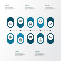 hardware icons line style set with print internet vector