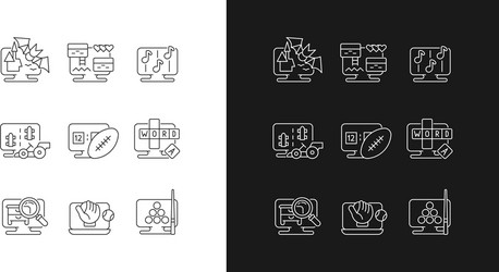 online simulators linear icons set for dark vector image