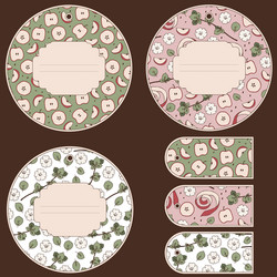 apple fruits and blossom tags design set vector