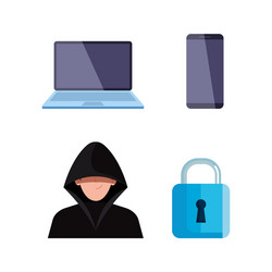 bundle hacker icons set vector image