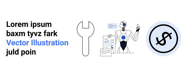 futuristic robot analyzing data with tools vector image