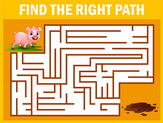 Maze game finds the pig way get to mud vector