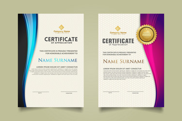 set modern certificate template with flow lines vector image