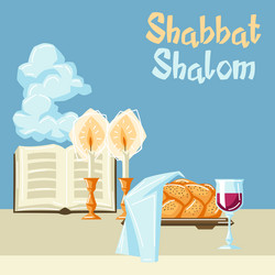 Shabbat shalom background with religious objects vector