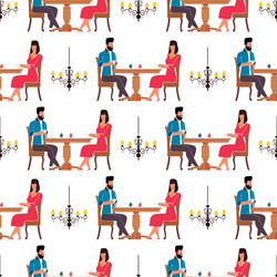 Man and woman in cafeteria flat seamless pattern vector