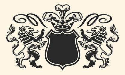heraldic coat of arms with lions shield and crown Vector Image