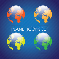 Planet icons red yellow green and orange glass vector