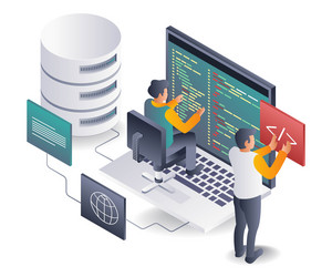 programmer team developing web hosting vector image