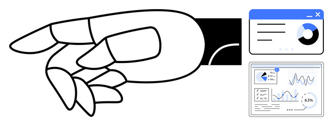 robotic hand pointing at data dashboards vector image