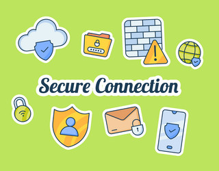 secure connection concept with some icon sticker vector image