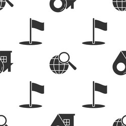 Set map pointer with house magnifying glass vector
