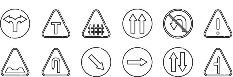 12 set linear signaling icons thin outline vector