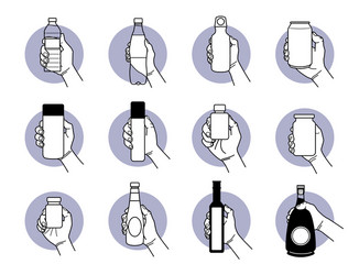 Hand holding different type drinking vector