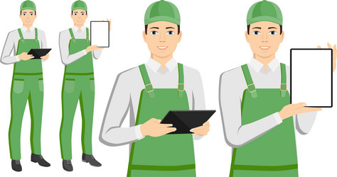 man in uniform with a tablet computer vector image