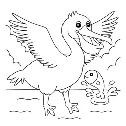 pelican animal coloring page for kids vector