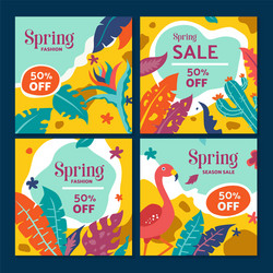 Spring sale design collection banner with floral vector