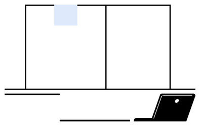 minimalist workspace with open laptop and large vector image