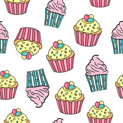 seamless pattern with different cupcakes on white vector image