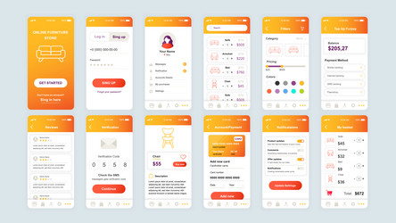 set of ui ux gui screens shopping app flat design vector image