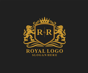 Initial rr letter lion royal luxury logo template vector