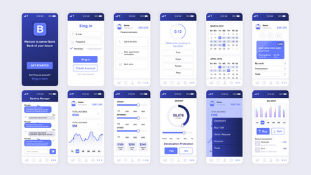 set of ui ux gui screens banking app flat design vector image