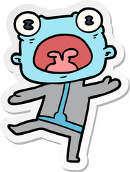 sticker of a cartoon weird alien communicating vector