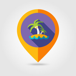 island with palm trees flat mapping pin icon vector image