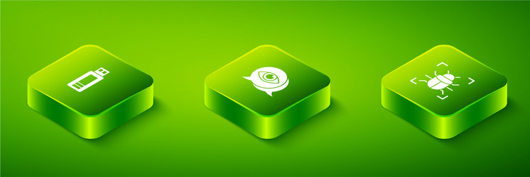 set isometric eye scan system bug and usb flash vector image