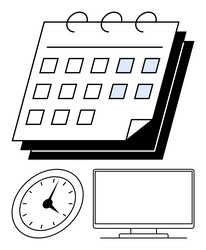 calendar clock and computer monitor representing vector image