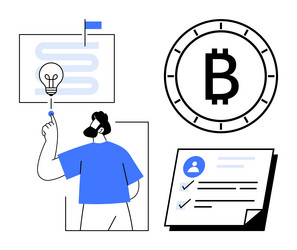man pointing at light bulb document with tick vector image