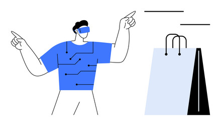 man using virtual reality interface for shopping vector image