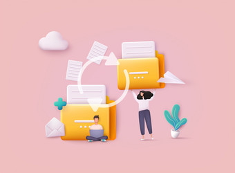 transfer file of data between folder transmission vector image