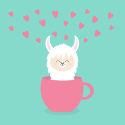 Cute Alpaca in Pink Coffee Cup Vector Image