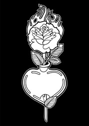 Pierced Heart with Flaming Rose Vector Image