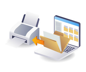 print data from computer folder concept flat vector image