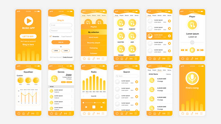 Set of ui ux gui screens music app flat design vector