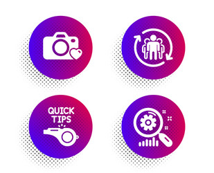 Photo camera teamwork and tutorials icons set vector
