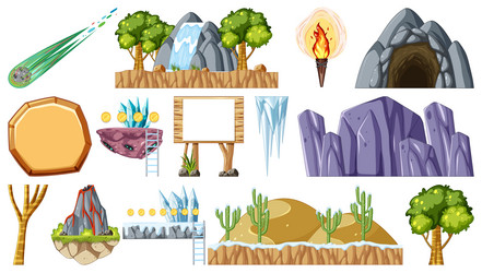 set of isolated fantasy space game objects vector image