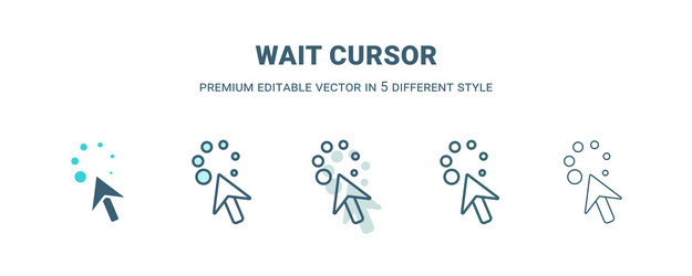 wait cursor icon in 5 different style outline vector